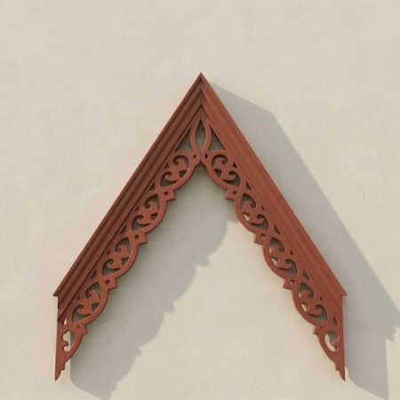 Accoya wood bargeboards with intricate carved design, painted finish, for roofline decoration.
