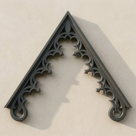 Accoya wood bargeboard with ornate Gothic design, painted finish, for exterior roofline decoration.